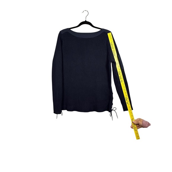 Lauren Ralph Lauren Navy Ribbed Boat Neck Sweater Anchor, Side Ties, Size 1X - Picture 4 of 9